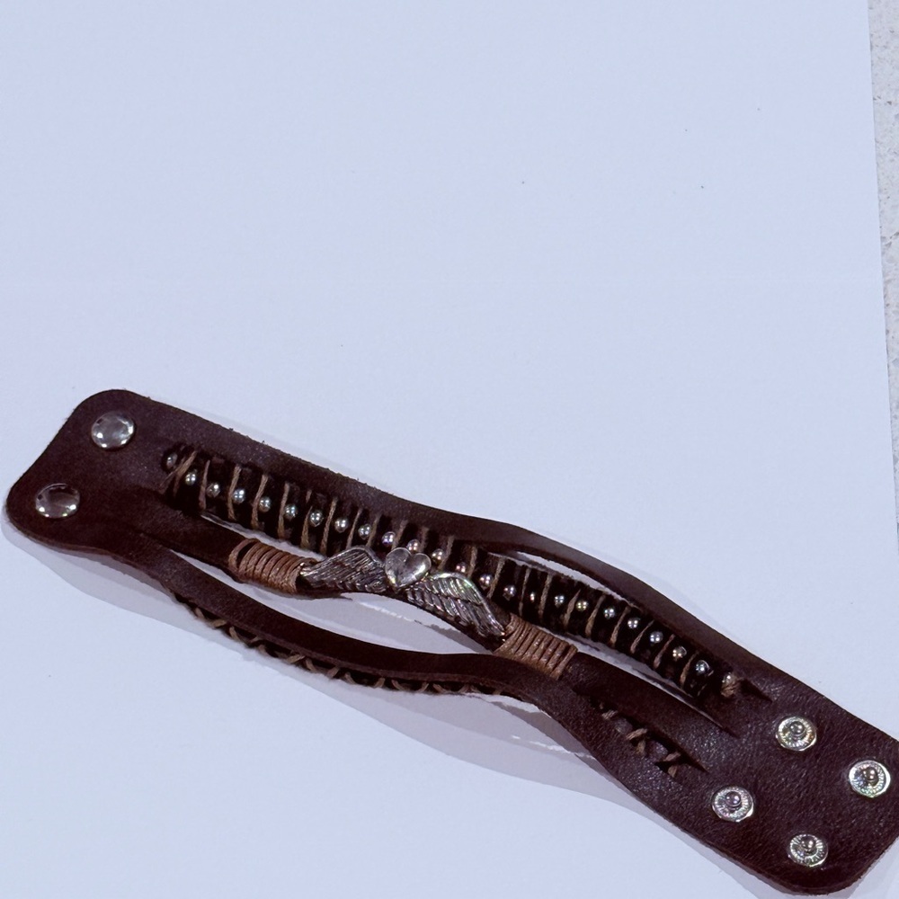 Brown Leather Bracelet with Silver Accents - Picture 2 of 3